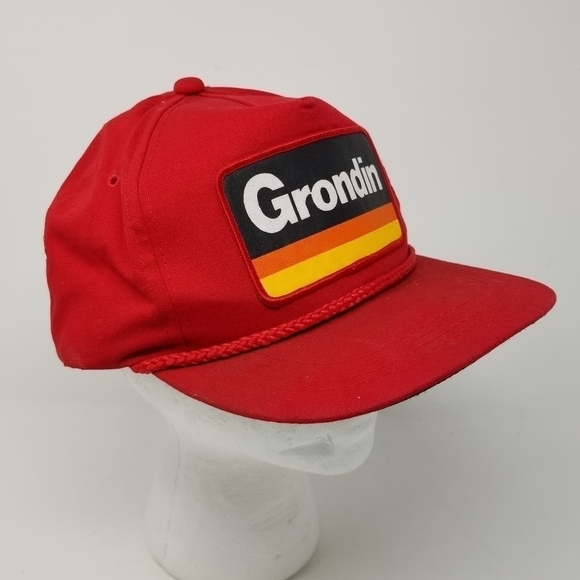 Vintage Grondin Snapback Trucker Hat Rope Patch Mesh Maine Construction Red - Picture 3 of 13